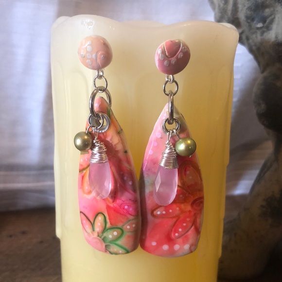 GEMSTONE and PEARL Earrings - Picture 2 of 5